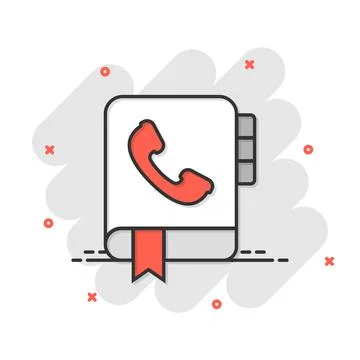 Address phone book icon in comic style. Telephone notebook cartoon vector ill Stock Illustration