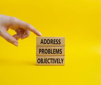 Address Problems Objectively symbol. Wooden blocks with words Address Probl.. Stock Photos