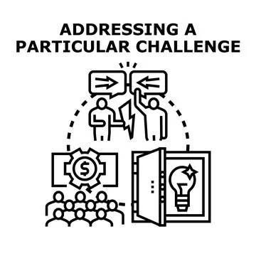 Addressing challenge with teamwork and innovative solutions Stock Illustration