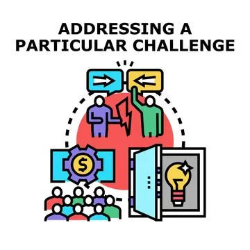 Addressing challenge with teamwork and innovative solutions Stock Illustration