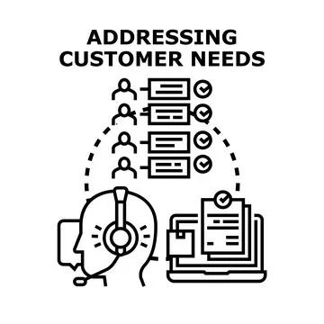 Addressing customer needs delivering client satisfaction services Stock Illustration