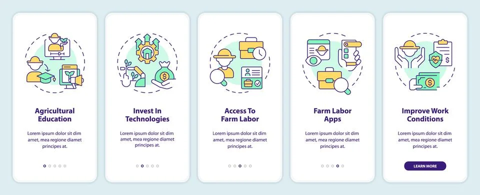 Addressing labor issues onboarding mobile app screen Stock Illustration