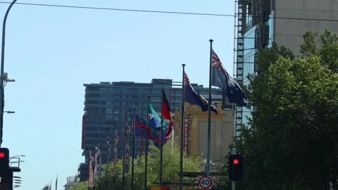Adelaide, Australia - 09/27/2024: Flags of Australia, Aboriginal Stock Footage 286802415
