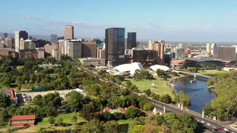 Adelaide city CBD skyline on a bright sunny day – aerial cityscape at river. Stock Footage 278459403