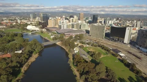 Adelaide city drone 4k looking towards hill Stock Footage 277965148