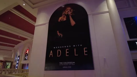 Adele Concert Residency Poster In Caesar Palace Resort &amp; Casino Video stock 247426787