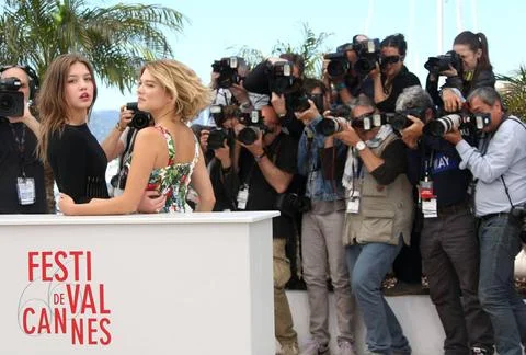  Adele Exarchopoulos and Lea Seydoux at the photocall for La Vie D Adele d... Stock Photos