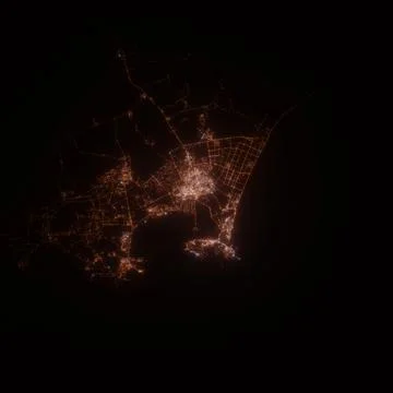 Aden (Yemen) street lights map. Satellite view on modern city at night. Imita Stock Photos