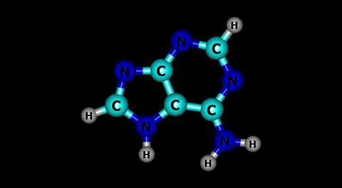 Adenine molecular structure isolated on black Stock Illustration