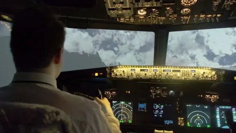 Adept aviator navigates aircraft with steering wheel Stock Footage 281315441