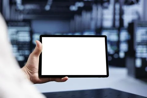 Adept developer using mock up tablet Foto stock