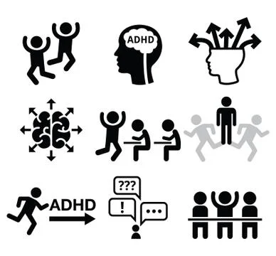 ADHD - Attention deficit hyperactivity disorder vector icons set Stock Illustration