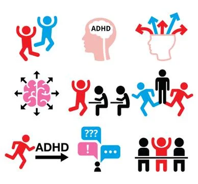 ADHD - Attention deficit hyperactivity disorder vector icons set Stock Illustration