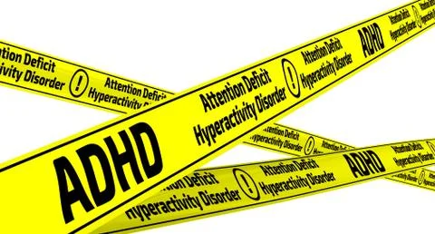 ADHD. Attention deficit hyperactivity disorder. Yellow warning tapes Ilustração Stock
