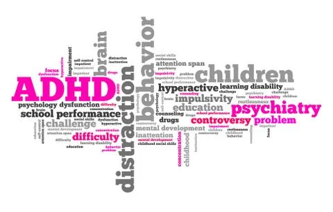 ADHD - Attention deficit hyperactivity disorder. Education problem. Word clou Illustrazione stock