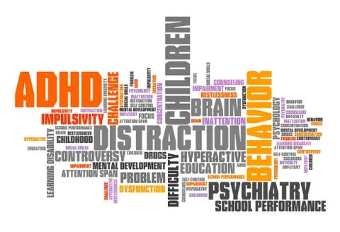 ADHD - Attention deficit hyperactivity disorder. Education issue. Word cloud  Stock Illustration