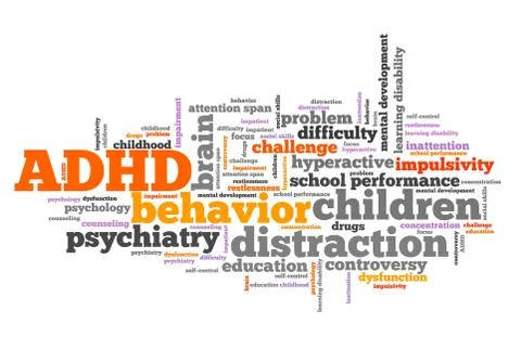 ADHD - Attention deficit hyperactivity disorder. Education problem. Word clou Stock Illustration