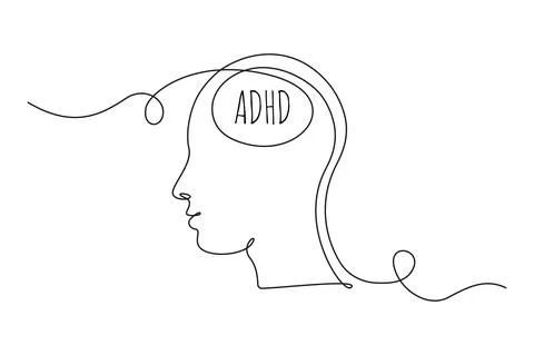 ADHD concept with man head. One continuous line drawing of messy thoughts and Stock Illustration