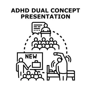 Adhd dual concept presentation addressing symptoms and therapy Stock Illustration