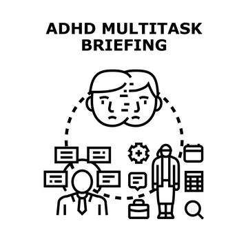 Adhd multitasking briefing illustrating mental health challenge Stock Illustration