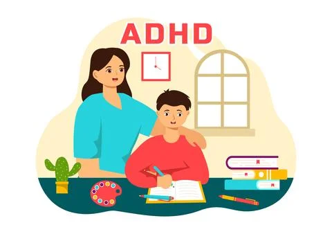 ADHD or Attention Deficit Hyperactivity Disorder Vector Illustration with K.. Stock Illustration