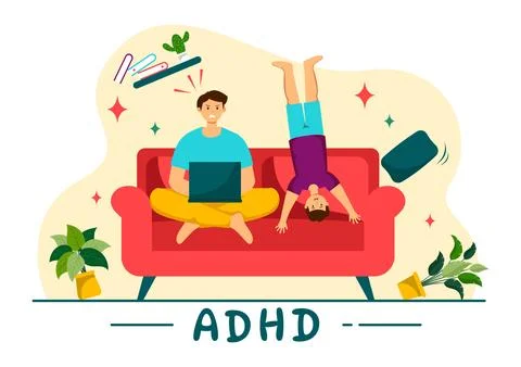 ADHD or Attention Deficit Hyperactivity Disorder Vector Illustration with K.. Stock Illustration