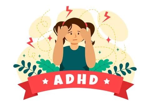 ADHD or Attention Deficit Hyperactivity Disorder Vector Illustration with K.. Stock Illustration