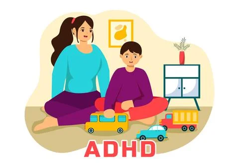 ADHD or Attention Deficit Hyperactivity Disorder Vector Illustration with K.. Stock Illustration