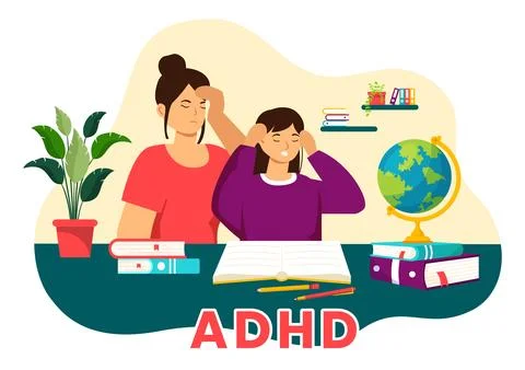 ADHD or Attention Deficit Hyperactivity Disorder Vector Illustration with K.. Stock Illustration