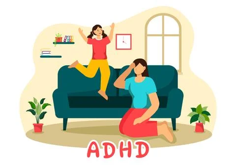 ADHD or Attention Deficit Hyperactivity Disorder Vector Illustration with K.. Stock Illustration