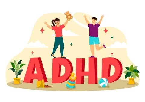 ADHD or Attention Deficit Hyperactivity Disorder Vector Illustration with K.. Stock Illustration