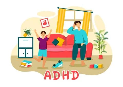 ADHD or Attention Deficit Hyperactivity Disorder Vector Illustration with K.. Stock Illustration