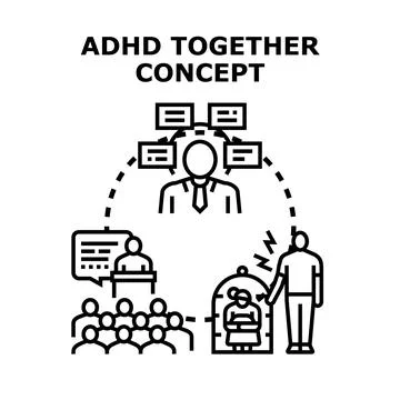 Adhd together supporting attention deficit hyperactivity disorder concept Stock Illustration