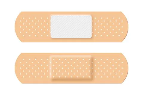 Adhesive bandage set of rectangle shape, 3d realistic band aid, back and front Stock Illustration