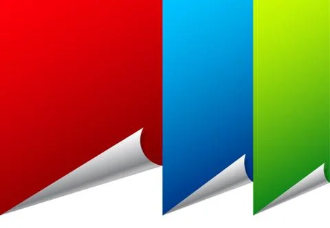 Adhesive vertical banners with peel effect. Peel off, peeling edges, corners. Stock Illustration