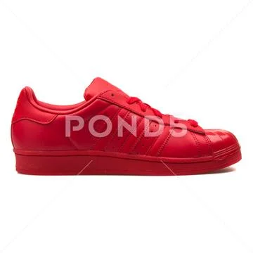 Adidas Superstar Glossy Toe red sneaker Stock Photo 107935930