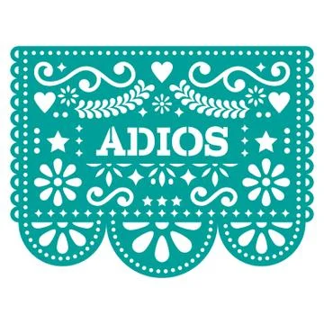 Adios Papel Picado vector design or greeting card - goodbye party garland Stock Illustration