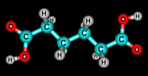 Adipic acid molecular structure isolated on black Stock Illustration