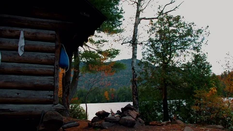 Adirondack Lean To on Copperas Pond in the Fall Stock Footage 86570888