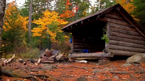 Adirondack Lean To on Copperas Pond in the Fall Stock Footage 86570899