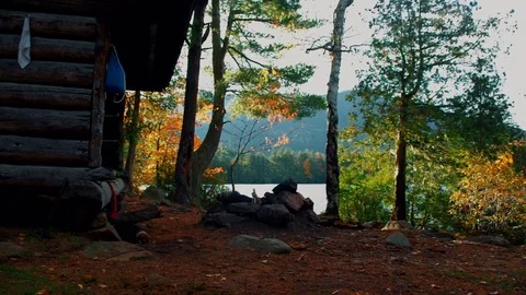 Adirondack Lean To on Copperas Pond in the Fall Stock Footage 86571218