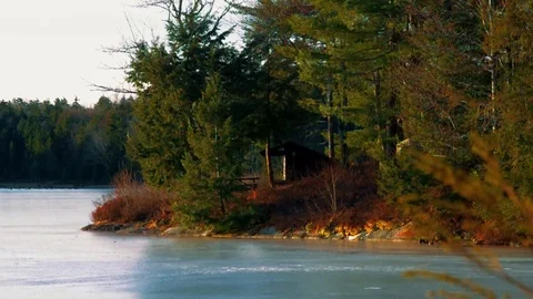 Adirondack Lean To on Gull Lake in the Fall Video stock 86570939