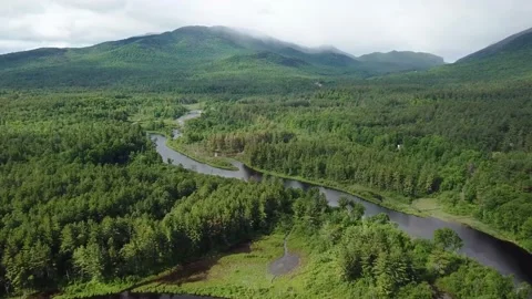 Adirondack Mountains | River Flows | 4K Drone Footage Stock Footage 171599566