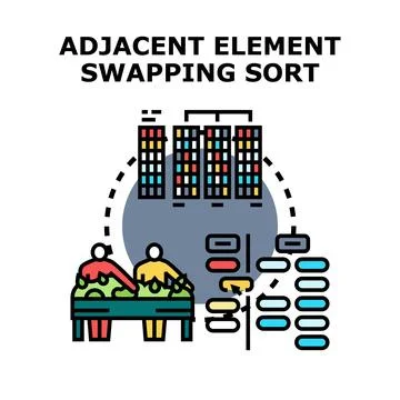 Adjacent element swapping sort algorithm concept illustration Stock Illustration
