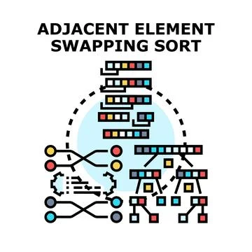 Adjacent element swapping sort algorithm concept vector Stock Illustration