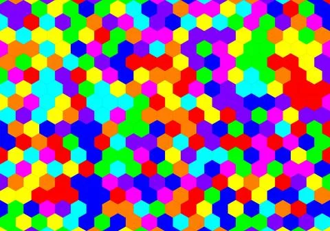 Adjacent hexagons like a cells of beehive in many random colors Stock Illustration