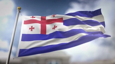 Adjara Flag Waving Slow Motion 3D Rendering Blue Sky Background - Seamless .. Stock Footage 74859751
