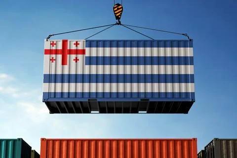 Adjara trade cargo container hanging against clouds background Stock Photos