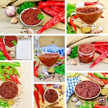 Adjika with spices set Stock Photos