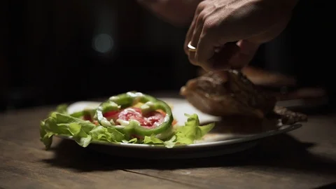 Adjust and clean steak dish Stock Footage 117291220